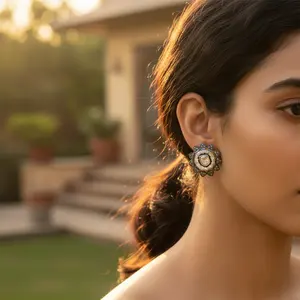 Pendientes de Botón de Flor con Diamantes y Chapado en Oro de 18K para Mujer, Estilo Aro, con Opciones en Oro Blanco y Rosa Amarillo, Regalo de Joyería - Product Image 1