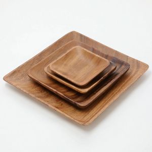 Ensemble d'assiettes de service en bois triangulaire plats en bois d'acacia naturel pour divers repas servant - Product Image 5