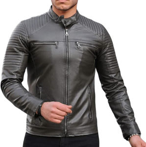Blouson en cuir de moto sur mesure avec poches Blouson en cuir bomber Logo personnalisé imprimé Manteau en cuir de moto pour homme - Product Image 1