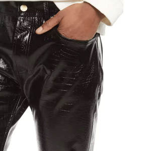 Pantalones de cuero informales de alta calidad para hombre, pantalones de cuero para hombre de calle más vendidos de Color sólido - Product Image 4