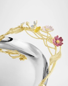 Plateau de service en métal argenté avec poignée en forme de fleur Plateau décoratif élégant pour thé, café, collations Idéal pour la cuisine, la salle à manger et la maison - Product Image 5