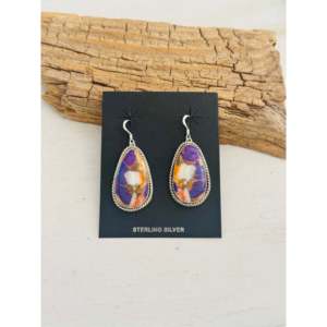 Navajo Handmade Purple Mohave Turquoise & Sterling <b>Silver</b> Drop <b>Earrings</b> Water Drop Shape - Product Image 1
