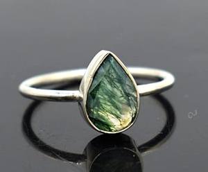 Anillo de Ágata Musgo Pera Hecho a Mano, Plata de Ley 925, Joyería Boho, Elegante Regalo para Mujer, Anillo de Piedra Preciosa Única - Product Image 1