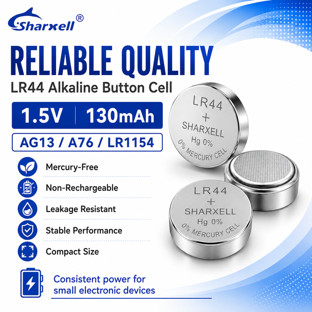 Sharxell LR44 AG13 A76 LR1154 1.5V 130mAh Mercury Free Alkaline Button Cell Industrial Bulk Packing