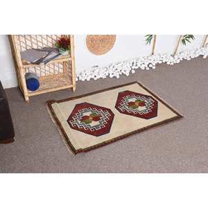 Vintage Traditional Red Beige Wool <b>Rug</b> Large Area 9x12 Rectangle Patchwork Design 10mm <b>Thickness</b> Latex Backed Model 'Room <b>Rug</b>' - Product Image 2