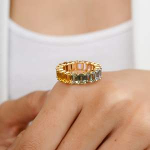 แหวนทองคำแท้18K ทำด้วยมือทรงแปดเหลี่ยมประดับอัญมณีหลากสีธรรมชาติดีไซน์สวยงามสำหรับงานแต่งงาน - Product Image 2