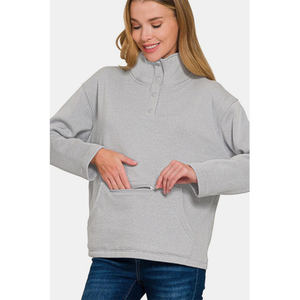 Gran oferta, sudadera personalizada de lana de algodón con media cremallera, sudadera en blanco de manga larga de gran tamaño para mujer, sudadera con cremallera 1/4 - Product Image 1