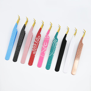 Premium Fiber Grip Lash Tweezers 45 Degree Eyelash Extension Tweezer Diamond Non-Slip Handle Stainless Steel <b>Tool</b> - Product Image 1