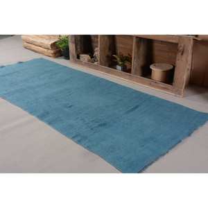 Alfombra turca Vintage moderna de 3,7x9 pies, Alfombra de lana de tejido plano de retazos azul, decoración para sala de estar con respaldo de látex - Product Image 3