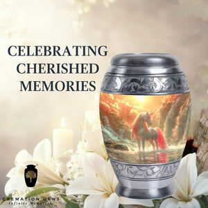 Fabriqué à la main Meena Enduit Cheval gravé design Aluminium Crémation Urnes Élégant Souvenir Grandes Tailles Étanche Gravable - Product Image 5