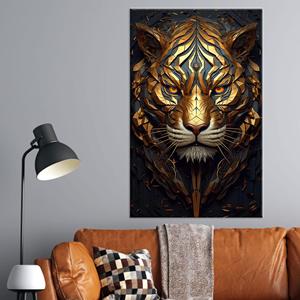 Toile d'art géométrique avec motif de tigre : Impression décorative abstraite sur le thème de la jungle, toile encollée - Product Image 1