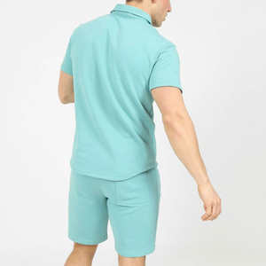 Conjunto doble informal de verano para hombre, chándal, Polo de manga corta de 2 piezas con bolsillo frontal, algodón de Color sólido transpirable - Product Image 4