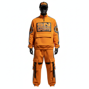 Conjunto Deportivo Informal con Capucha Unisex 100% Algodón, Diseño Sólido para Invierno, Ropa Deportiva Transpirable con Parches de PVC - Product Image 1