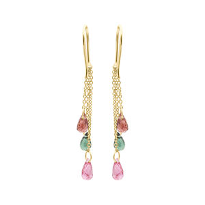 Precioso Multi turmalina piedra preciosa 14K oro amarillo sólido hecho a mano pendientes de gota joyería para venta al por mayor - Product Image 5