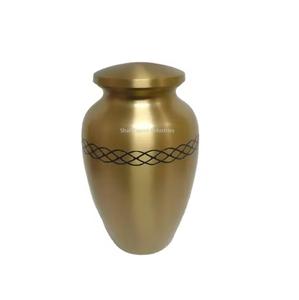 Urnes funéraires rouges en laiton de conception supérieure pour cendres humaines urne commémorative feuilles sculpture bande d'or grandes urnes funéraires pour adultes - Product Image 3