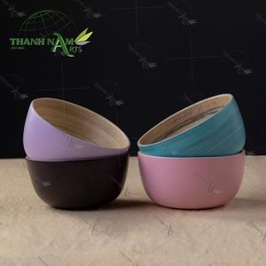 Bol en bambou réutilisable de couleur personnalisée vaisselle légère laquée faite à la main fourniture de salle à manger OEM écologique pour salade soupe nouilles - Product Image 6