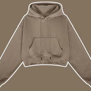 เสื้อครอปแบบมีฮู้ดสำหรับผู้หญิงทรงหลวมเสื้อครอปผ้าคอตตอนโอเวอร์ไซส์ดีไซน์ใหม่ออกแบบได้ตามต้องการ - Product Image 6