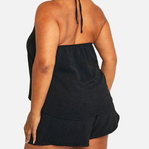 Productos más vendidos, nuevas camisetas sin mangas de moda y conjunto de pantalón corto para mujer, conjunto de dos piezas/conjuntos de mujer con apertura de corbata transpirable - Product Image 2