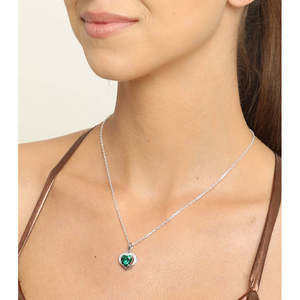 Pendentif cœur vert foncé en argent sterling 925 CLARA, plaqué rhodium, serti de zircone suisse, cadeau pour femmes et filles - Product Image 3