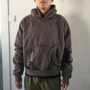 Usine Boxy Fit Vintage Hoodie Unisexe Avec Poches Latérales Cachées En Gros Recadrée Pierre Lavage À L'acide Surdimensionné Déchiré À Capuche Hommes - Product Image 6