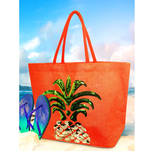 กระเป๋าโท้ทชายหาดสีส้มสดใสมีดีไซน์สับปะรดและที่จับคู่กันสำหรับช้อปปิ้งเสื้อผ้าขายส่งราคาโรงงาน - Product Image 1