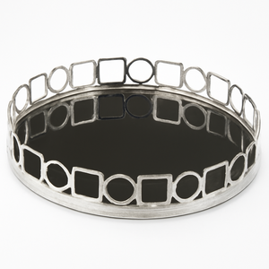 Élégant plateau décoratif rond argenté avec finition miroir géométrique en métal pour une décoration intérieure moderne Plateau de service élégant et de qualité supérieure - Product Image 5