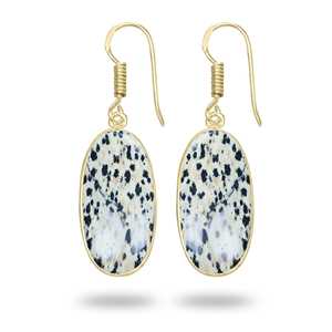 Excelentes Pendientes Largos Hechos a Mano con Piedras Preciosas de Jaspe Dálmata Natural, Pendientes Colgantes para Mujer, Pendientes de Latón Chapado en Oro - Product Image 5