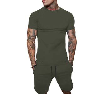 Ensemble 2 pièces short et t-shirt pour hommes, respirant, confortable, teint en plaine, 100% coton - Product Image 3