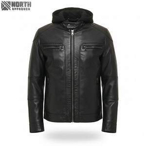 Oem 2025 Veste en cuir à manches longues de couleur unie pour hommes avec décoration brodée Racer Bomber Jacket Custom - Product Image 1