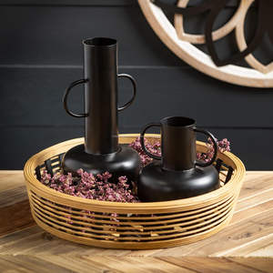 Lot de 2 vases à fleurs en métal noir modernes avec poignées pour table et sol, décoration de maison et de jardin - Product Image 2