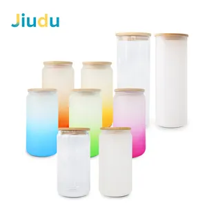 Sublimation Blank Glass Can Gradient Ombre Color Colorful 16oz 25oz Sublimation Beer Frosted Glass Can With Bamboo Lid And Straw