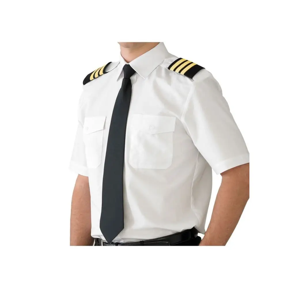 Chemise pilote blanche à manches courtes pour hommes coupe classique uniforme de compagnie aérienne professionnelle chemises de travail pour hommes