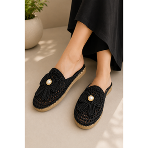 Black Breathable Straw for <b>Slippers</b> with Bow Motif for <b>Summer</b> - Product Image 2