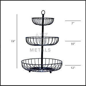 Panier à fruits en métal à 3 niveaux avec poignées, organiseur de cuisine, support de rangement pour légumes écologique pour usage domestique - Product Image 3
