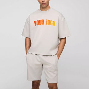 Nuevo conjunto de traje de correr de 2 piezas de moda para hombres, camiseta y conjunto corto, chándal de hip hop con logotipo impreso DTF personalizado para hombres - Product Image 3