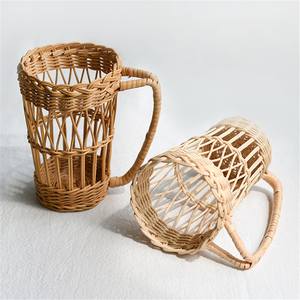 Porte-gobelet à eau en rotin fait à la main, couvercle de verre à vin avec poignée, unique, écologique, décoration de table, accessoires de dîner - Product Image 1