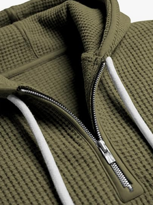 Sudadera con capucha de hombre con cremallera de un cuarto, 100% algodón, tejido gofrado, corte holgado, informal, manga larga, con bolsillos, transpirable - Product Image 2