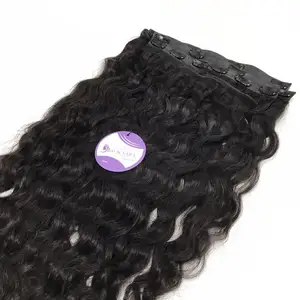 Venta al por mayor de alta calidad vietnamita cabello humano Invisible sin costuras Clip en recto ondulado rizado personalizado Color Super Doble