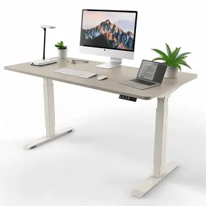 Mesa de jogos de madeira para computador, mesa de escritório inteligente com 2 seções e motor único, pernas ajustáveis, mesa de elevação elétrica inteligente para uso doméstico