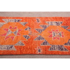 พรมขนาด 3.1x12.5 ฟุต, พรมตุรกีโบราณ, พรมเฮอร์กีสีส้มลายปะติด - Product Image 4