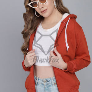 Sudadera con capucha clásica de manga larga para mujer con cremallera completa Ropa de invierno informal con logotipo frontal - Product Image 5