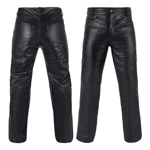 Pantalon de moto ajusté en cuir fait sur mesure couleur noire pantalon en cuir véritable pour les motards - Product Image 1