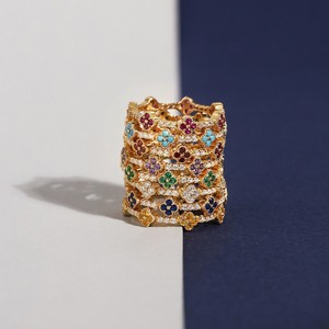 Bague trèfle à quatre feuilles en argent sterling 925 sertie de zirconiums cubiques, bleu <span class=keywords><strong>saphir</strong></span>, rouge rubis, vert émeraude, plaquée or, <span class=keywords><strong>bijoux</strong></span> <span class=keywords><strong>pour</strong></span> femmes - Product Image 1