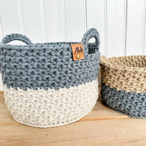Handmade Crochet Nesting <b>Baskets</b> Natural Vintage Two-Toned <b>Storage</b> <b>Baskets</b> From Vietnam - Product Image 5