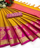 Neuer Designer Baumwoll-Sari mit Jacquard-Arbeit Mehrfarbig Waschbar für Besondere Anlässe Bodenlang Günstiger Preis Markt Surat Gujarat Ethnisch