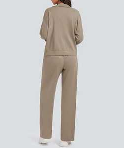 Ensemble de survêtement 100% coton pour femme respirant motif solide à séchage rapide imprimé réversible de grande taille pour adultes en saison d'automne - Product Image 4