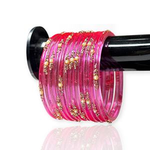 Bracelets tendance en verre rose plaqué or avec perle taille émeraude, bijoux de mariage et de mariée à prix de gros, prêts à être expédiés - Product Image 2