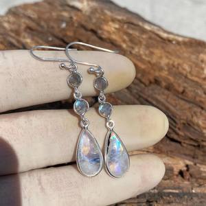 Boucles d'oreilles pendantes en pierre de lune véritable, argent sterling 925, longues, faites à la main, bijoux uniques et tendance, cadeau pour femmes et hommes - Product Image 5