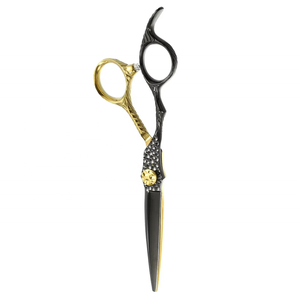 Tijeras de corte de pelo de color dorado y negro Tijeras de corte de pelo de acero metálico Tijeras de peluquero afiladas con tornillo elegante - Product Image 5