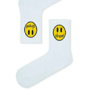 Emoji Drew Chaussettes élégantes blanches à motifs Chaussettes colorées Funny Happy Colored Animal Fast Food Creaq Cotton Chaussettes pour enfants